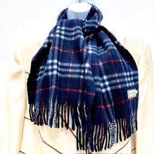 Unused-Burberry Men ScarfPour 100% Cashmere Blue  GrayRed Paid Check 56"x12" (11